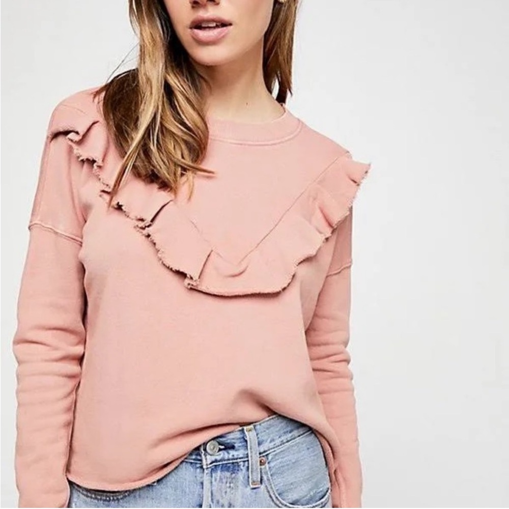 Free People Oh La La Ruffle Pullover Sweatshirt size M